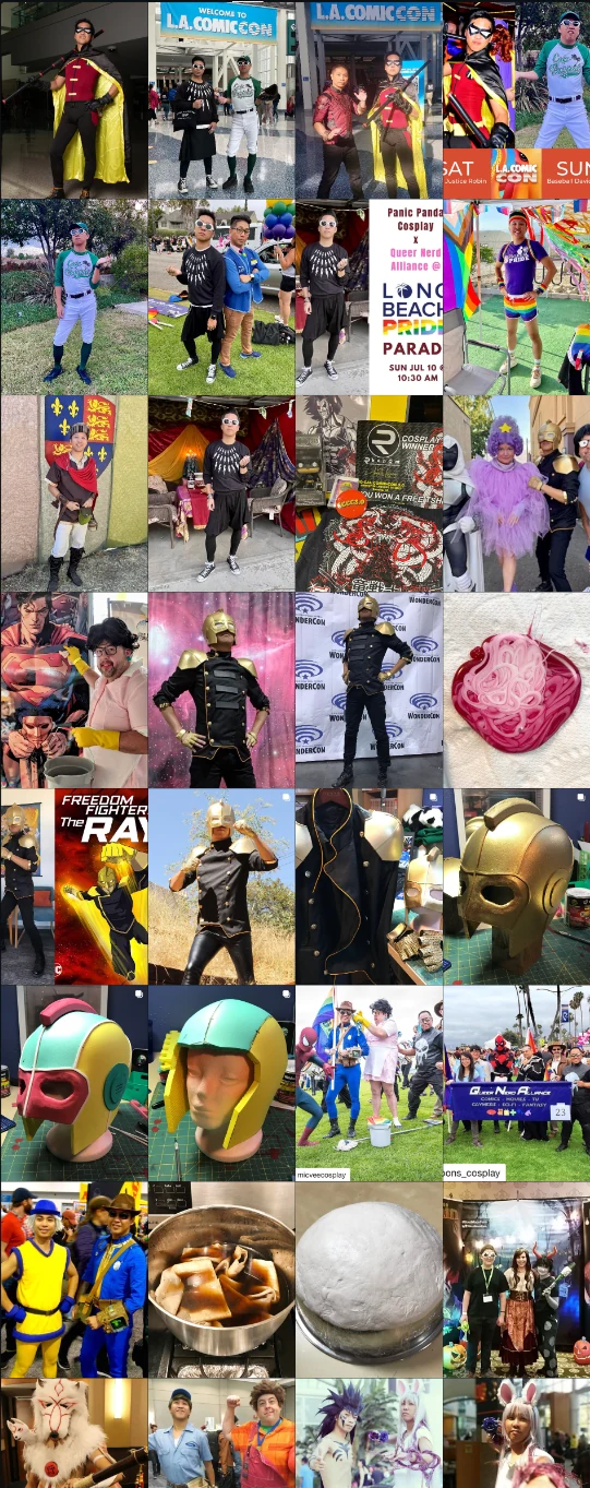 Grid of Ray's cosplay photographs, as seen on the Panic Pandas Instagram profile