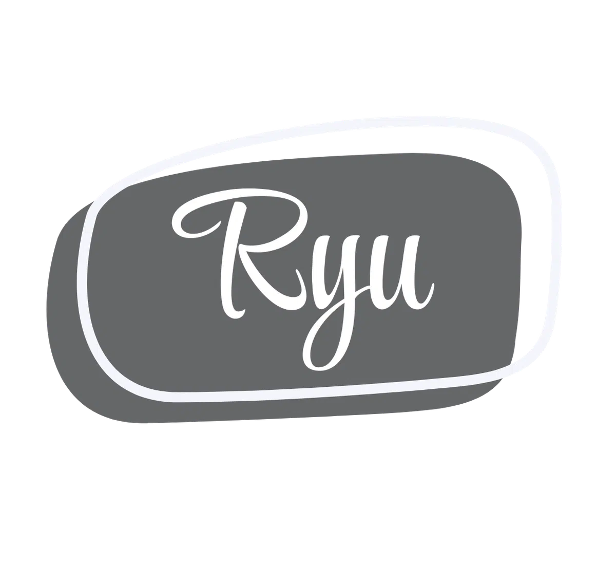 Ryu Press white script inside a hand-drawn outlined badge